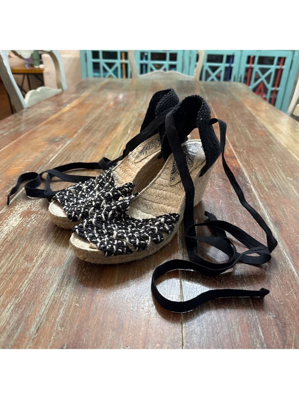Free People Amalfi Coast Espadrilles Size 8.5 Black White Beige